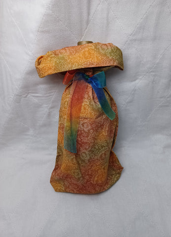 Bottle Bag - Autumn Colors With Multicolor Sheer Ribbon