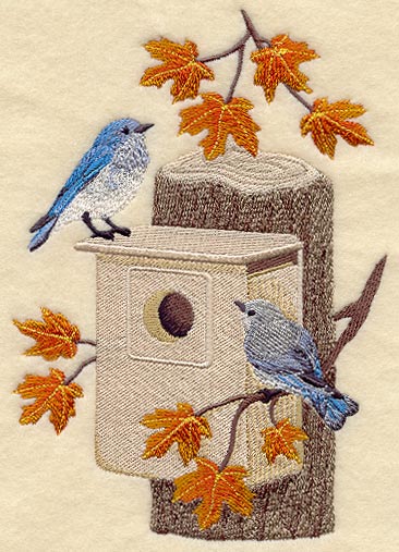 Autumn Birdhouse with Mountain Bluebirds