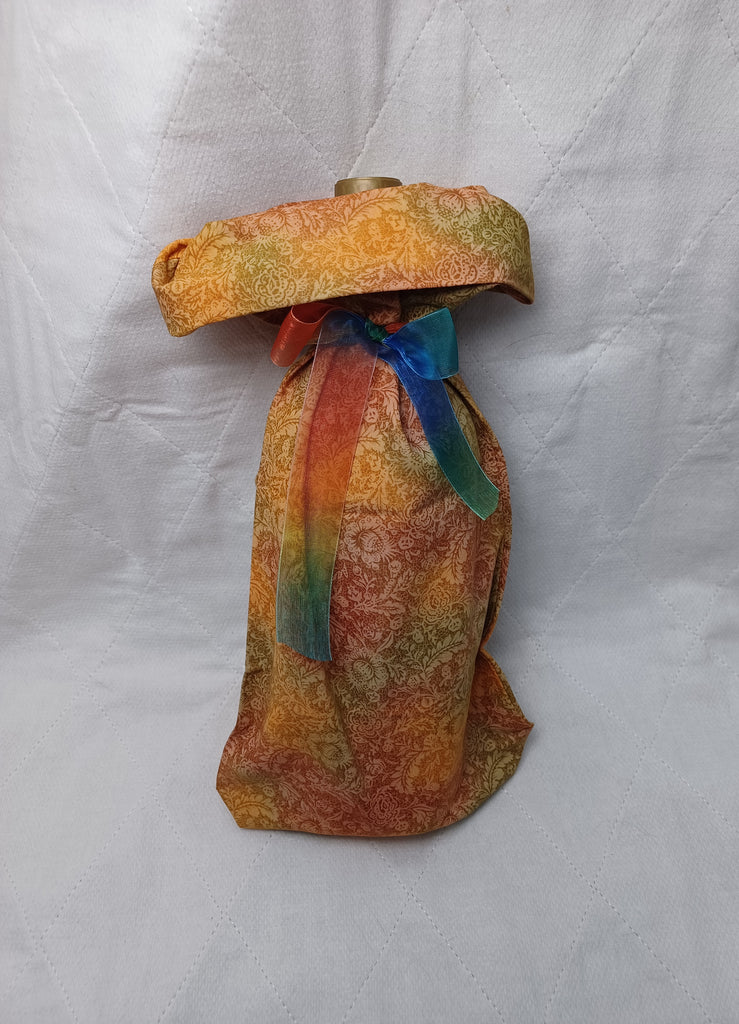 Bottle Bag - Autumn Colors With Multicolor Sheer Ribbon