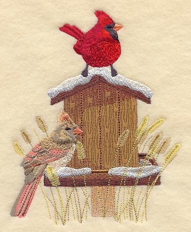 Cardinals and Birdhouse