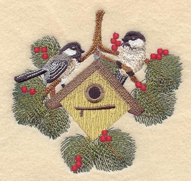 Chickadees and Birdhouse