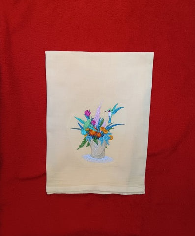 Flour Sack Towel - Flowering Basket and Hummingbird