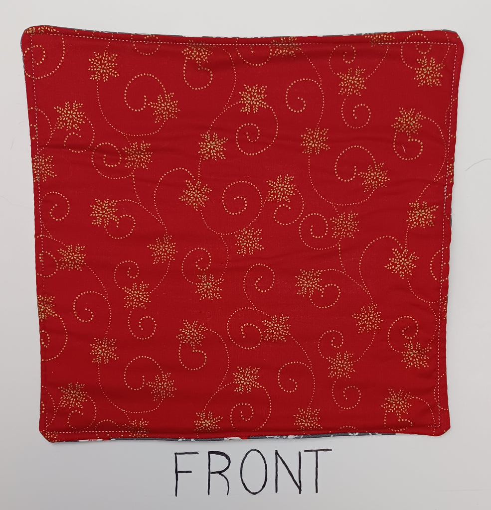 Hot Pad - Gold Snowflake, Swirls And Poinsettia