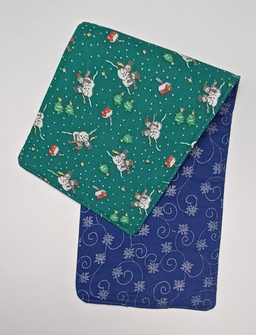 Padded Toilet Tank Cover - Snowman And Blue Gold Snowflakes With Swirls